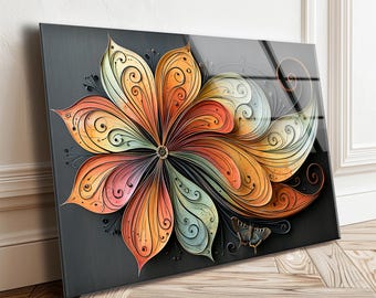 Floral Tempered Glass Wall Art, Colorful Botanical Flower Panel
