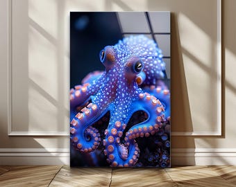 Octopus Tempered Glass Wall Art: Modern Coastal Home Decor