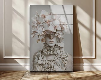 Orchid Woman Tempered Glass Wall Art: Floral Modern Decor