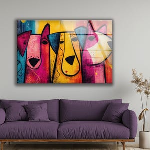Pop Art Dogs Tempered Glass Wall Decor: Modern Colorful Home Arts