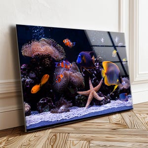 Tropical Fish Tempered Glass Wall Art: UV Print Aquarium Decor