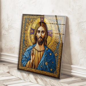 Jesus Tempered Glass Wall Arts:  Religious Decor, Mosaic Style