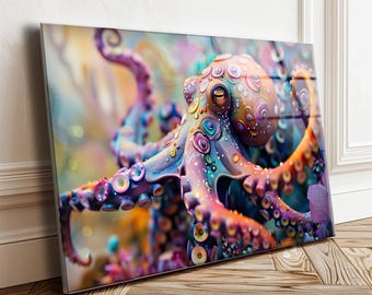 Octopus Tempered Glass Wall Art: Modern Undersea Decor