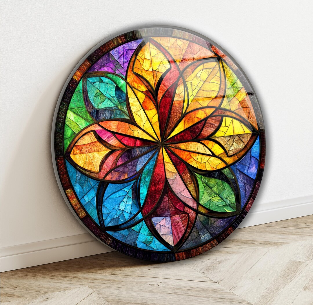 Stained Lotus Flower Tempered Glass Wall Art: Modern Home Decor ...
