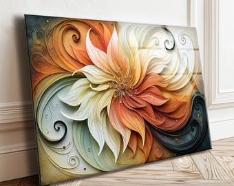 Floral Tempered Glass Wall Art, Colorful Botanical Flower Decor, Panoramic Wall Art