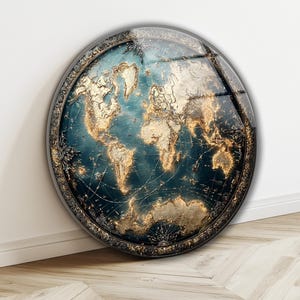 World Map Tempered Glass Wall Art: Globe Glass Wall Art, World Map Decor