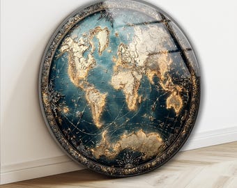 Tempered Glass World Map Wall Art: Globe Decor, Modern Style