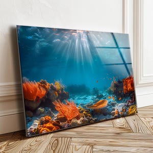 Underwater Coral Reef Tempered Glass Wall Art: UV Print Home Decor