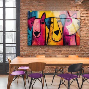 Pop Art Dogs Tempered Glass Wall Decor: Modern Colorful Home Arts