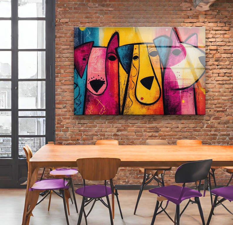 Pop Art Dogs Tempered Glass Wall Decor: Modern Colorful Home Arts