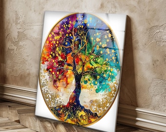 Tree of Life Tempered Glass Wall Art: UV Print Home Decor