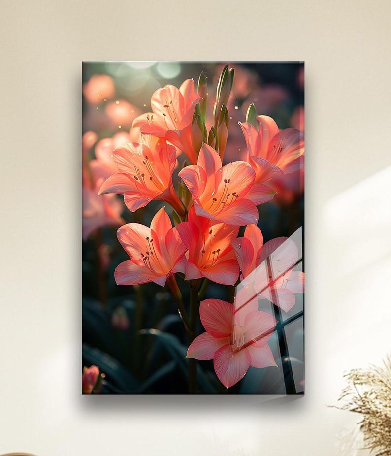 Floral Tempered Glass Wall Art: Modern UV Print Decor, Vibrant Glossy Finish image 2