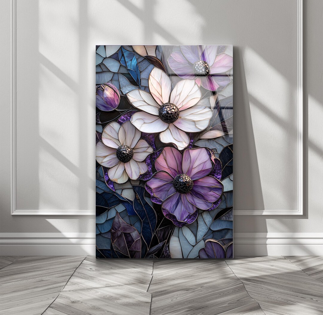 Stained Glass Style Flower Art: UV Tempered Glass Wall Hanging - Etsy