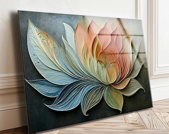 Floral Tempered Glass Wall Art, Colorful Botanical Flower Decor, Panoramic Wall Art