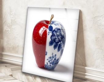 セラミックアップル強化ガラスウォールアート：モダンホームデコレーション、特大ウォールデコレーション、強化ガラスウォールデコレーション、金継ぎアートプリント