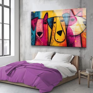 Pop Art Dogs Tempered Glass Wall Decor: Modern Colorful Home Arts