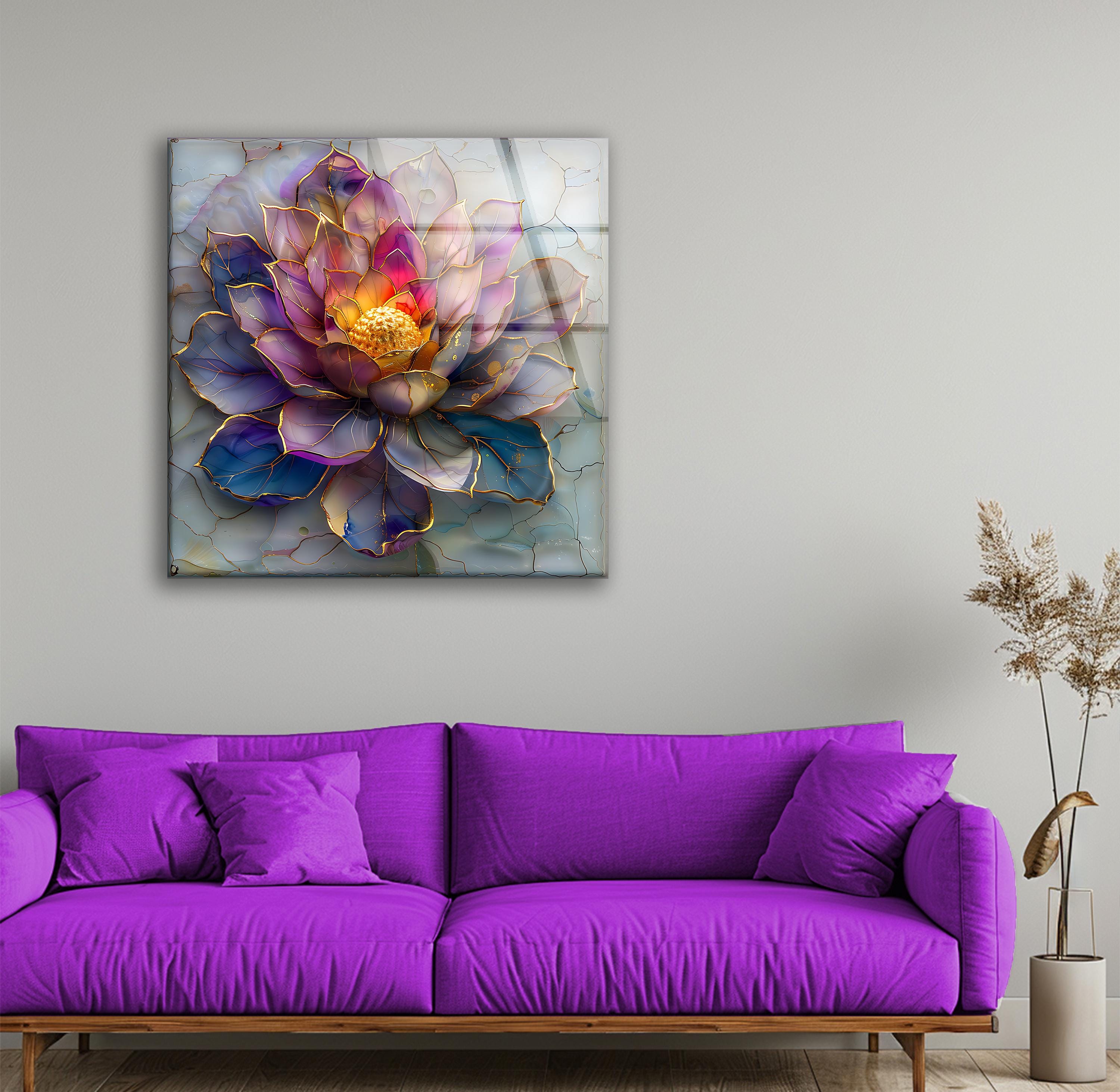 Lotus Tile, Abstract , Lotus Flower, Spiritual, Tempered Glass Wall