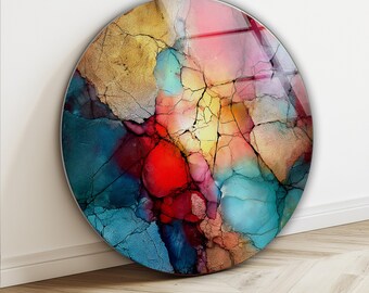 Colorful Abstract Tempered Glass Wall Art, Teal Pink Mosaic Look Decor, Modern Wall Accent