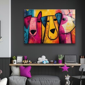 Pop Art Dogs Tempered Glass Wall Decor: Modern Colorful Home Arts