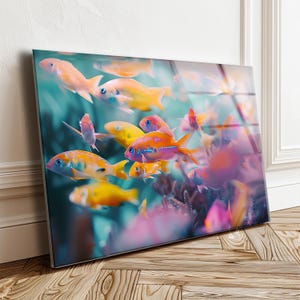 UV Print Tempered Glass Wall Art: Colorful Fish Home Decor