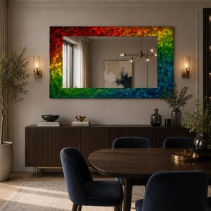 Rainbow Mosaic Tempered Glass Mirror, Modern Wall Art Decor, Purple Green Marble Design