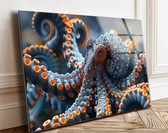 Octopus Tempered Glass Wall Art: Housewarming Decor, Extra Large Hanging