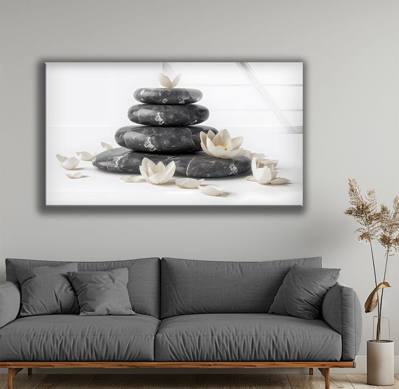 Zen Stones Tempered Glass Wall Art: Lotus Flower Spa Decor - Etsy