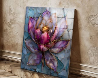Lotus Flower Tempered Glass Wall Art: Modern Floral Decor