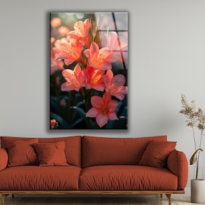 Floral Tempered Glass Wall Art: Modern UV Print Decor, Vibrant Glossy Finish image 3