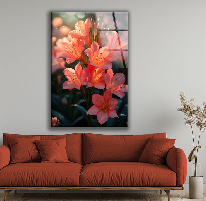 Floral Tempered Glass Wall Art: Modern UV Print Decor, Vibrant Glossy Finish image 3