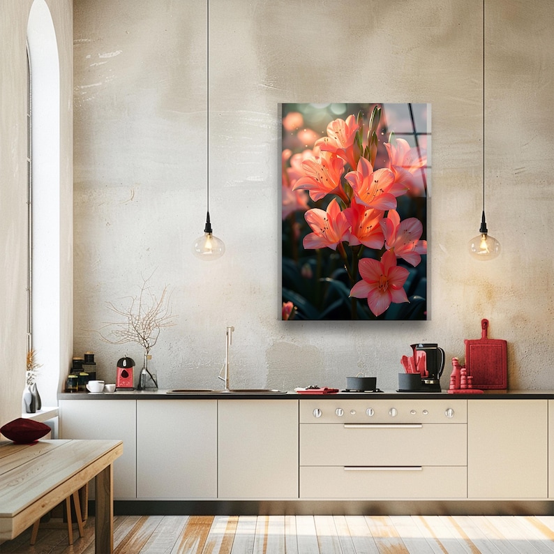 Floral Tempered Glass Wall Art: Modern UV Print Decor, Vibrant Glossy Finish image 8