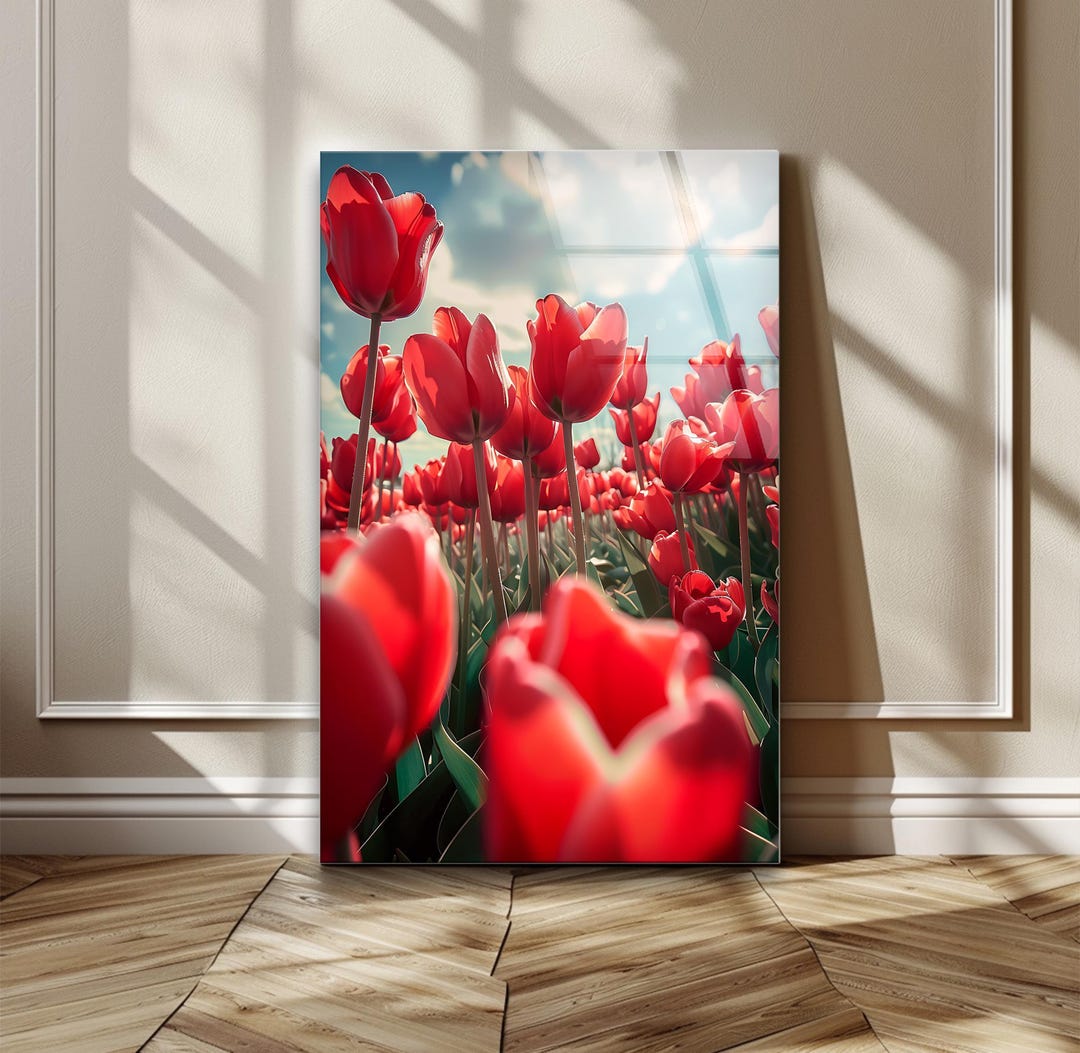 Red Tulips Tempered Glass Wall Art: Stained Style Floral Home Decor - Etsy