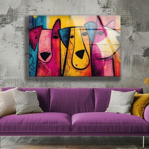 Pop Art Dogs Tempered Glass Wall Decor: Modern Colorful Home Arts
