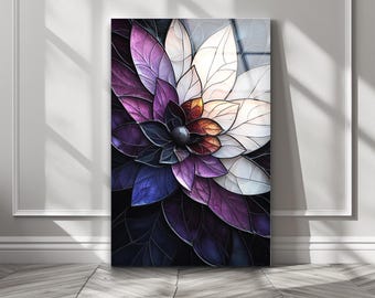Floral Stained Look Tempered Glass Wall Art, Tempered Glass Wall Decor, Stained Glass Wall Art