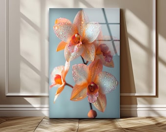 Orchid Flower Tempered Glass Wall Art: Modern Floral Print, Glossy Decor