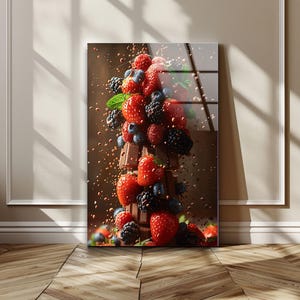 Chocolate Berries Tempered Glass Wall Art: Kitchen Decor