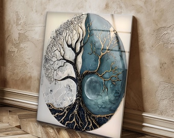 Tree of Life Tempered Glass Wall Art: UV Print Home Decor