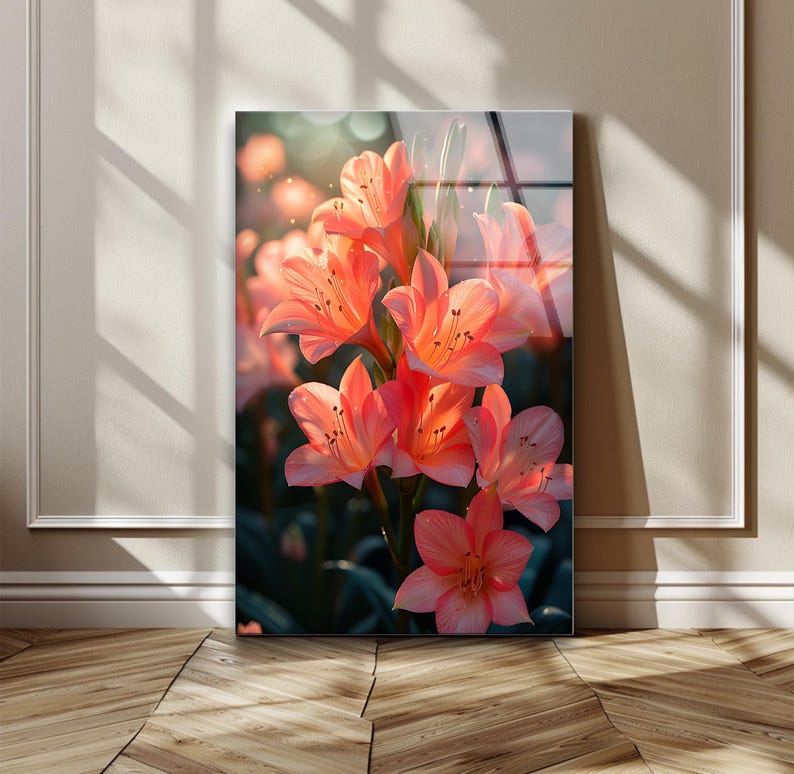 Floral Tempered Glass Wall Art: Modern UV Print Decor, Vibrant Glossy Finish image 1