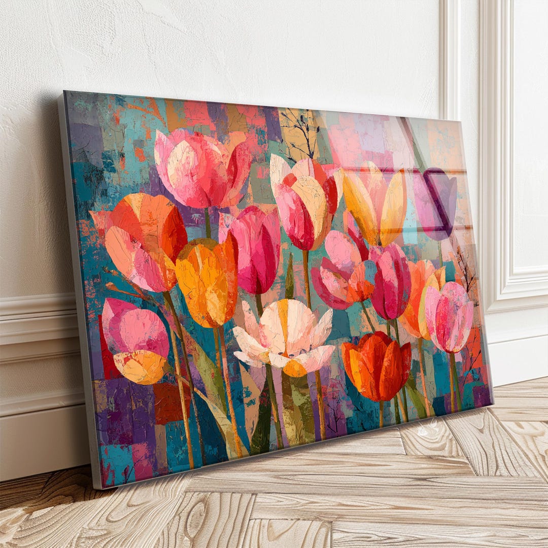 Tulip Floral Tempered Glass Wall Art: Modern Home Decor - Etsy