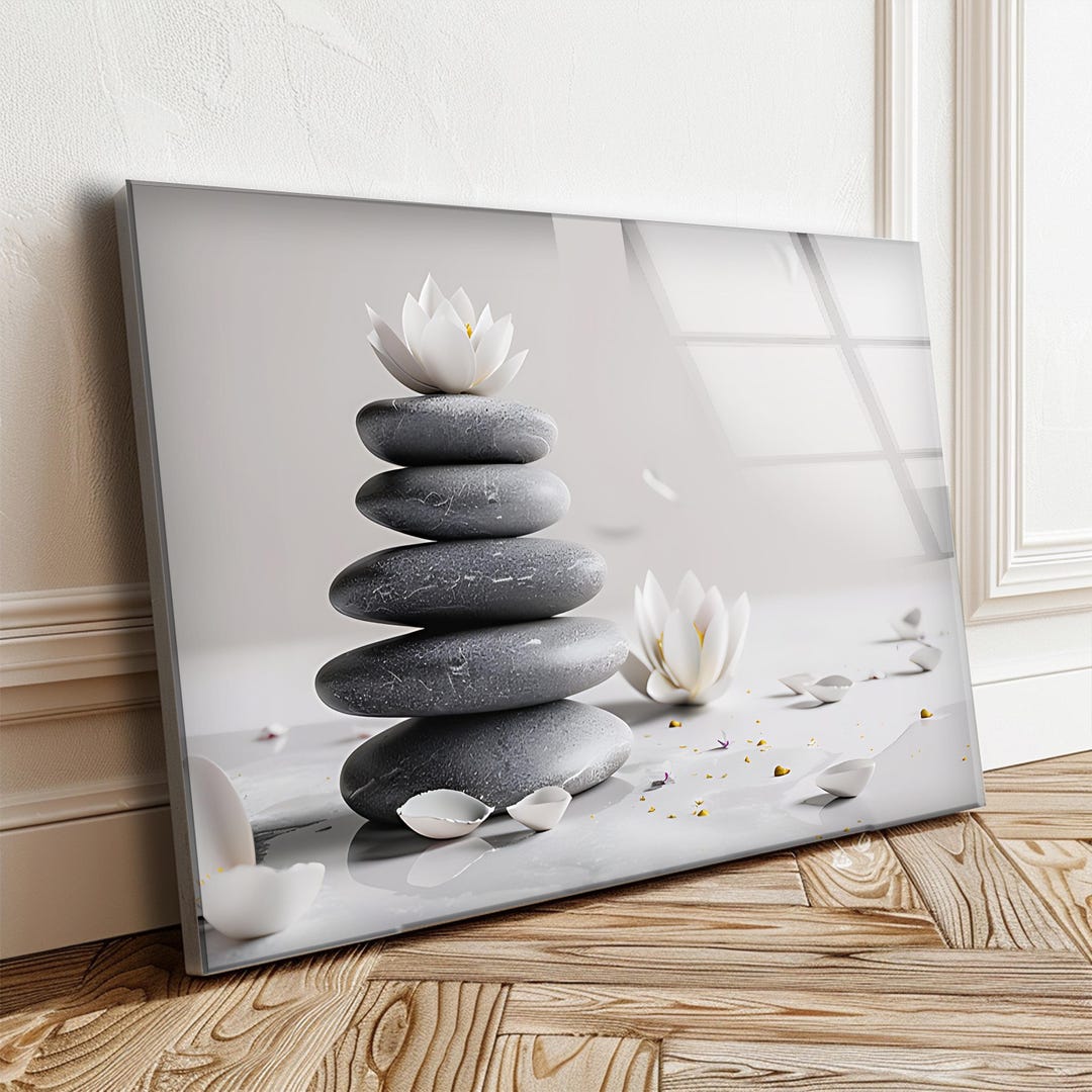 Zen Stones Tempered Glass Art: Calming Spa Wall Decor - Etsy