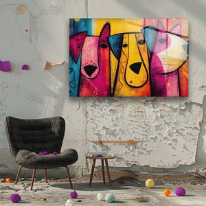 Pop Art Dogs Tempered Glass Wall Decor: Modern Colorful Home Arts