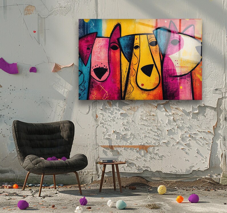Pop Art Dogs Tempered Glass Wall Decor: Modern Colorful Home Arts
