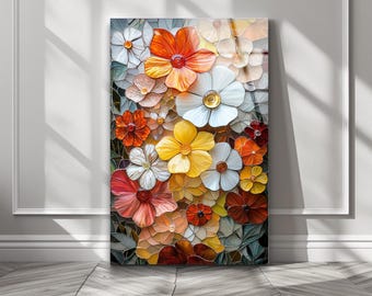 Arte mural floral de vidrio templado: decoración estilo vitral