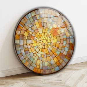 Muurkunst goudgekleurd mozaïek van gehard glas: abstract rond UV-decor