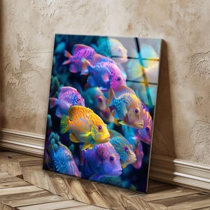 Colorful Fishes Tempered Glass Wall Art: UV Print Home Decor