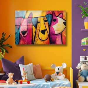Pop Art Dogs Tempered Glass Wall Decor: Modern Colorful Home Arts