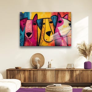 Pop Art Dogs Tempered Glass Wall Decor: Modern Colorful Home Arts