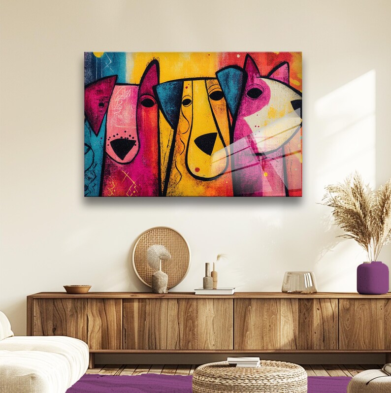 Pop Art Dogs Tempered Glass Wall Decor: Modern Colorful Home Arts