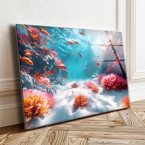 Underwater Coral Reef Tempered Glass Wall Art: UV Print Home Decor