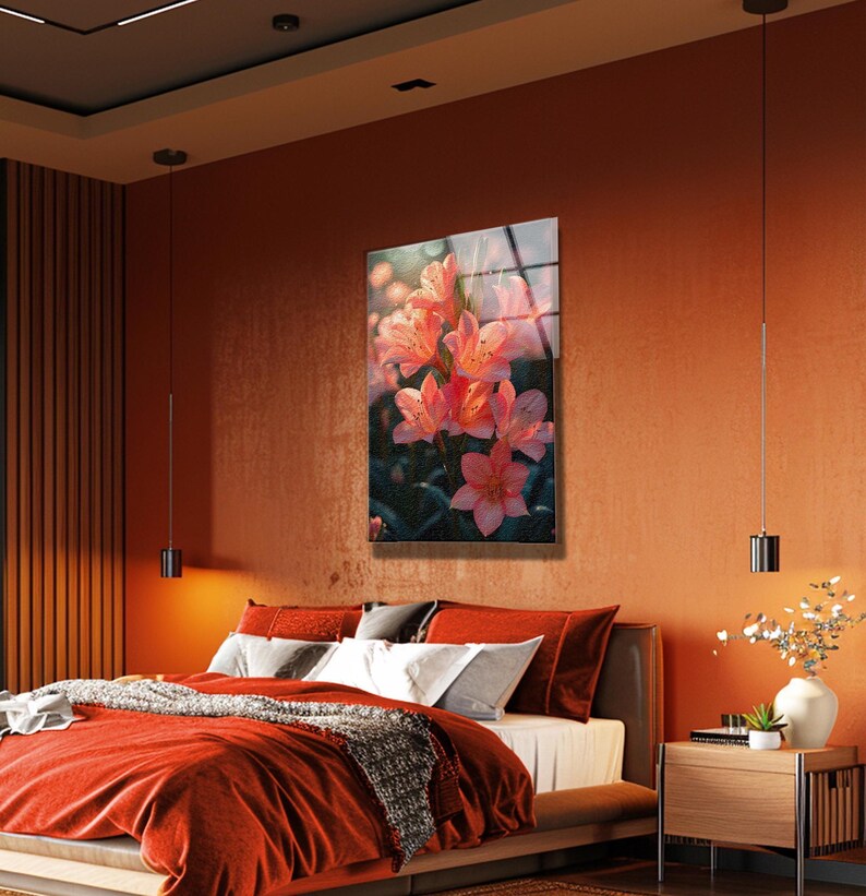 Floral Tempered Glass Wall Art: Modern UV Print Decor, Vibrant Glossy Finish image 4